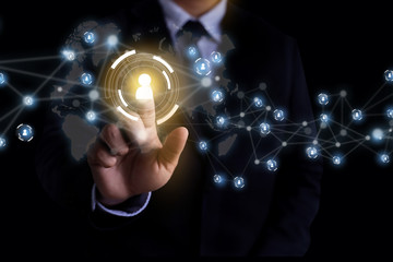 Poster - Businessman touching network  data  people international networking communication customer