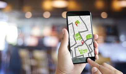 Poster - GPS Map to Route Destination network connection Location Street Map with GPS Icons  Navigation