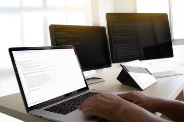 Fototapete - Programmer working Developing programming technologies Web Design Online Technology