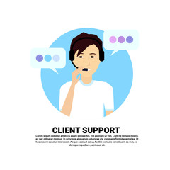 Poster - call center headset agent man client support online operator, customer and technical service icon, c