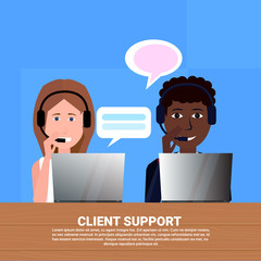 Poster - mix race diverse call center headset agent client support online operator, customer and technical se