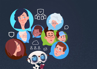 Poster - chat mix race man woman bubbles, data privacy computing center with infographic, network and databas
