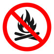 NO CAMPFIRE sign. Open fire forbidden. Vector.