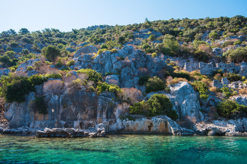 Wall Mural - Sea, near ruins of the ancient city on the Kekova island, Turkey