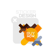 Flat design cross shape geometric sticker icon, paper style design with buy now sample text, for business or web presentation, app or interface buttons