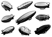 Set Of Air Balloons, Zeppelin. Design Element For Poster, Card, Emblem, Sign, Banner.