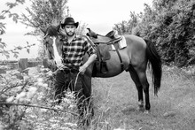 Handsome Cowboy, Horse Rider On Saddle, Horseback Adn Boots