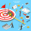 Flat isometric vector concept of achievement evaluation, company performance, business target.