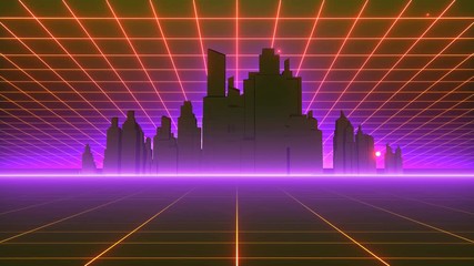 Wall Mural - Retro-futuristic 80's synthwave grid background. Perfectly looped opener animation.