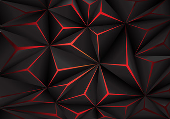 Wall Mural - Abstract black polygon red light futuirstic technology design background vector illustration.