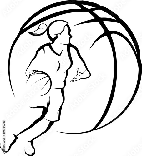 Dekoracja na wymiar  koszykowka-kobieta-drivingto-kosz-ze-stylizowana-pilka