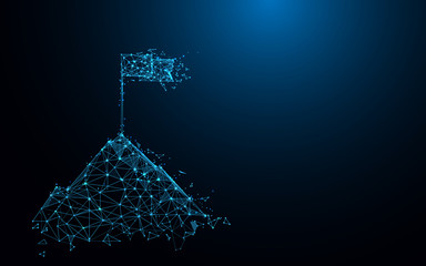 Fototapete - Flag on the top of Mountain form lines, triangles and particle style design. Illustration vector
