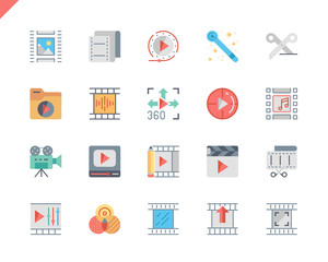 Poster - Simple Set Video Editing Flat Icons for Website and Mobile Apps. Contains such Icons as Camera, Multimedia, Filters, Frame, Photography. 48x48 Pixel Perfect. Vector illustration.