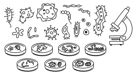 Wall Mural - a set of doodle bacteria