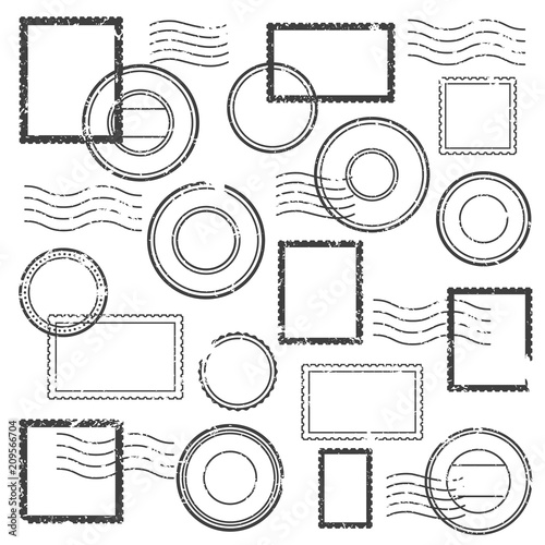 Fotomural Vintage postmark cachet, postal watermark, post stamp mark and travel stamps for