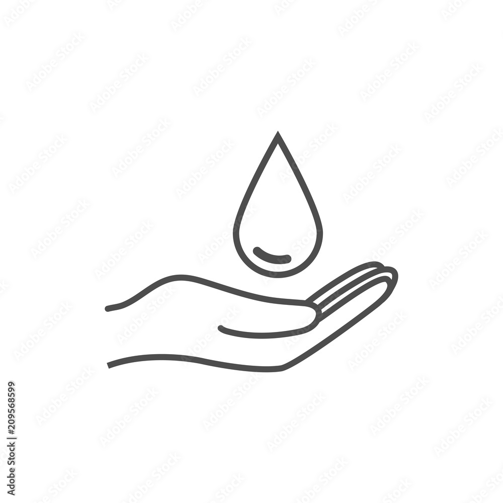 Open hand icon with drop of water icon. Vector illustration. Flat ...