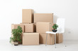 © missty - Moving into a new apartment. Move lots of cardboard boxes in an empty new apartment.