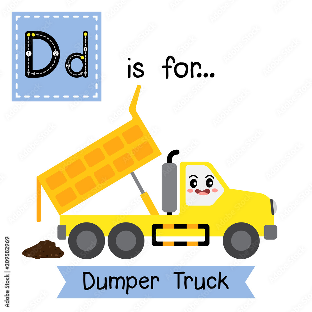 Vector de Stock Letter D cute children colorful transportations ABC
