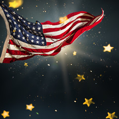 Wall Mural - American flag with gold shining stars.
