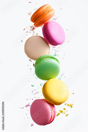 Fotomural Macaron Sweets. Colorful Macaroons Flying