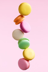 Wall Mural - Macaron Dessert. Colorful Macaroons Flying