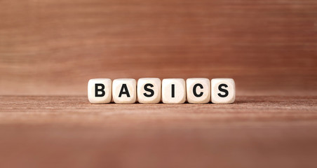 Poster - Word BASICS made with wood building blocks