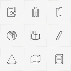 Mathematics line icon set with mathematics figures, percentage graphics and ruler