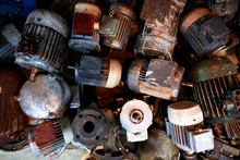 Lot Of Old Rusty Electric Motors, Texture.