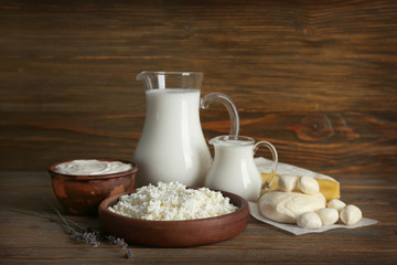 Wall Mural - Fresh dairy products on table