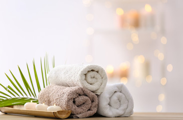 beautiful spa composition on table in wellness center