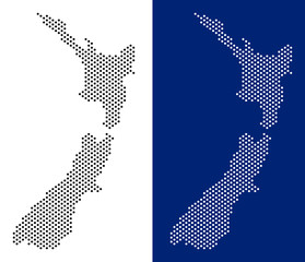 Wall Mural - Dot New Zealand map. Vector geographic map on white and blue backgrounds. Vector mosaic of New Zealand map created from spheric dots.