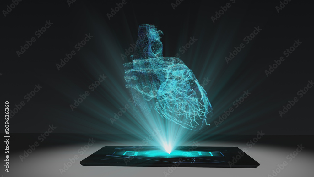 Heart health projection futuristic holographic display hologram technology - obrazy, fototapety, plakaty 