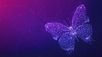 Poster - polygon butterfly on blockchain technology network hud background. abstract polygonal geometric butt