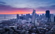 San Francisco financial district skyline at sunrise