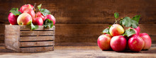 Fresh Red Apples In A Wooden Box