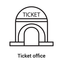 Ticket Office Icon Vector Sign And Symbol Isolated On White Background, Ticket Office Logo Concept, Outline Symbol, Linear Sign