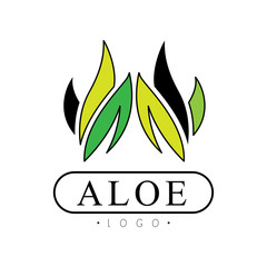 Sticker - Aloe logo, natural product badge, beauty and cosmetics green label vector Illustration on a white background