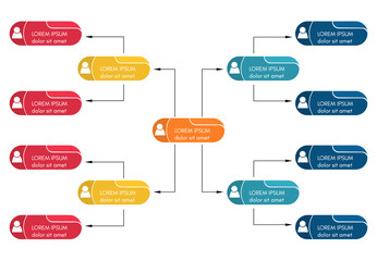 Colorful business structure concept, corporate organization chart scheme with people icons. Vector illustration.
