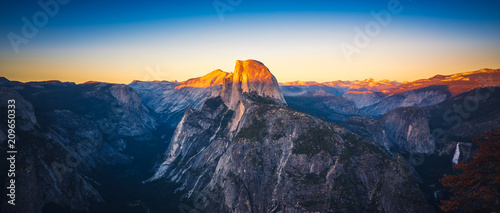 Panoramic Sunset View of Half Dome from Glacier Point in Yosemite National Park Canvas Print