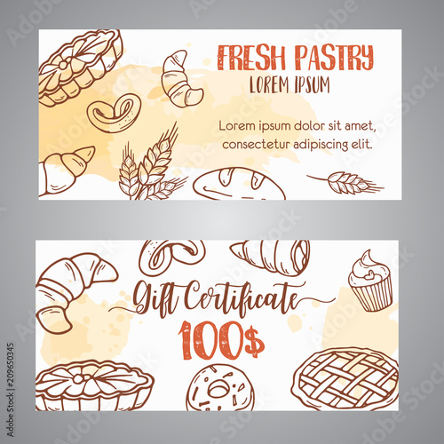 Vintage Gift Certificate With Sketch Bakery Pastries Sweets