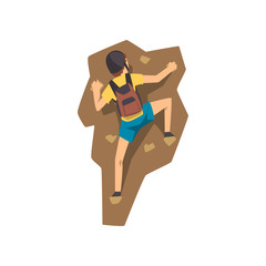 Sticker - Climber in protective helmet climbing rock mountain, extreme sport and leisure activity concept vector Illustration on a white background