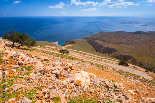 Fotografie, Obraz Twisted mountain road to the Seitan limania beach on Crete, Greece