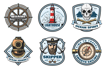 Sticker - Nautical retro badge of sea anchor, helm and rope