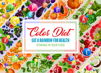 Color diet poster with fresh vegetable and fruit