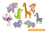 Fototapeta Pokój dzieciecy - Set with animals of Africa in cartoon style. Vector illustration on a children's theme.