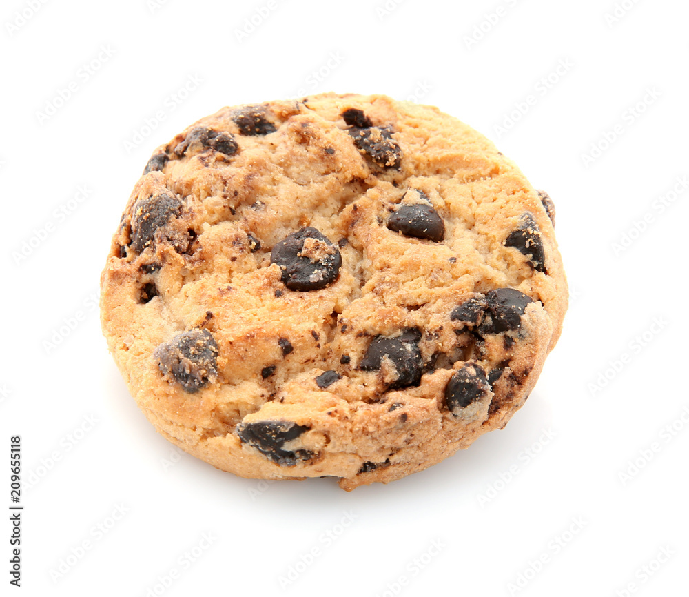 Delicious oatmeal cookie on white background