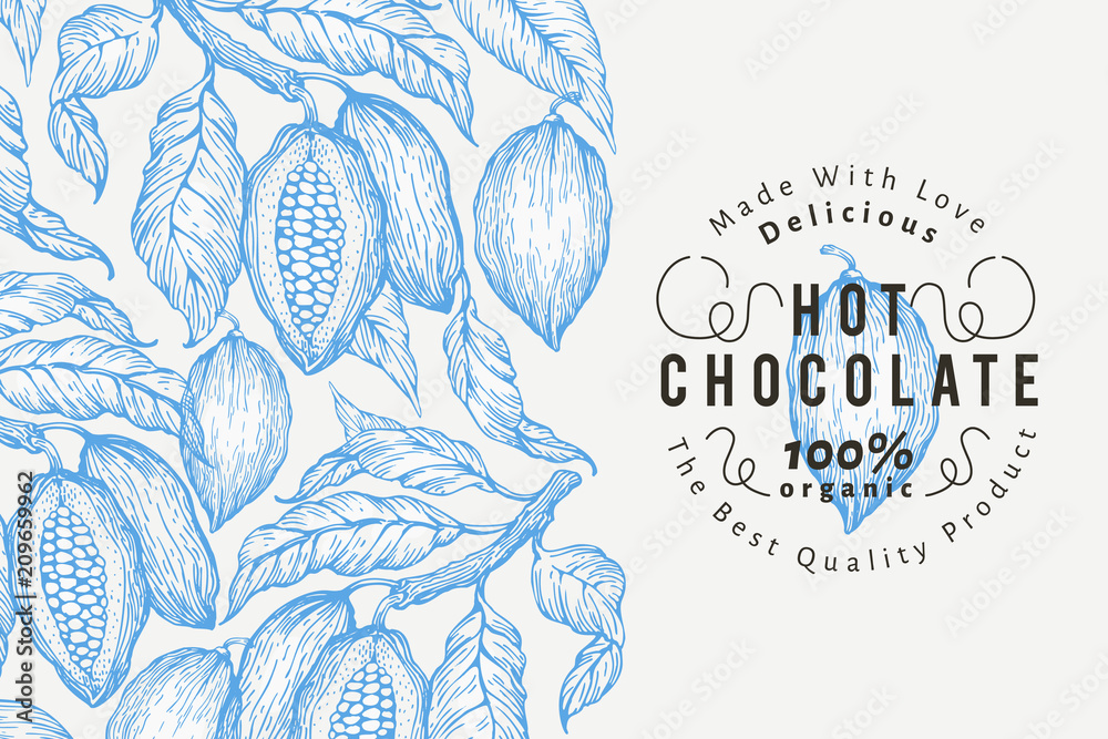 Cocoa bean tree banner template. Chocolate cocoa beans background ...