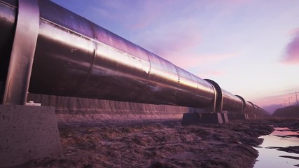 Wall Mural - A pipeline running through the flooded excavation full of mud. Fuel transport.