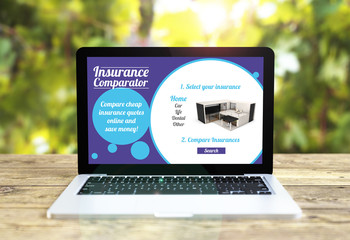 Poster - laptop with insurance comparator on table