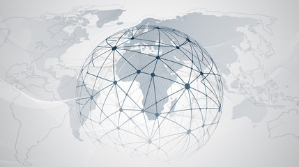 Poster - Global Networking and Cloud Computing Design Concept with Globe and World Map - Digital Network Connections, Technology Background